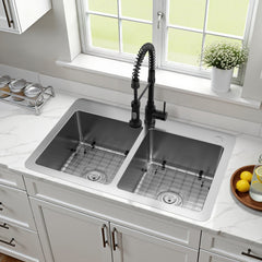 Dual Mount Kitchen Sink, Calgary, Double Bowl in Brushed Stainless Steel