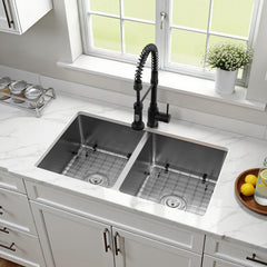 Dual Mount Kitchen Sink, Calgary, Double Bowl in Brushed Stainless Steel