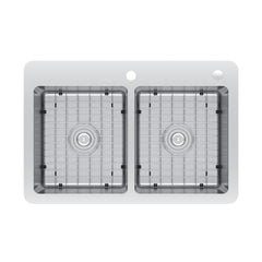 Dual Mount Kitchen Sink, Calgary, Double Bowl in Brushed Stainless Steel