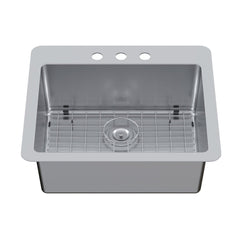 Dual Mount Kitchen Sink, Calgary, Single Bowl in Brushed Stainless Steel