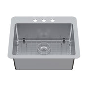 Dual Mount Kitchen Sink, Calgary, Single Bowl in Brushed Stainless Steel