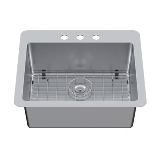 Dual Mount Kitchen Sink, Calgary, Single Bowl in Brushed Stainless Steel