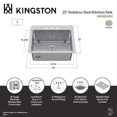 Dual Mount Kitchen Sink, Calgary, Single Bowl in Brushed Stainless Steel