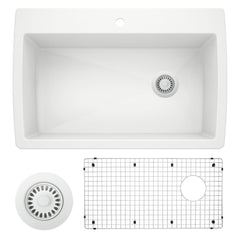 Dual Mount Kitchen Sink, Diamond, Single Bowl, Granite Composite, White