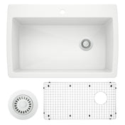 Dual Mount Kitchen Sink, Diamond, Single Bowl, Granite Composite, White