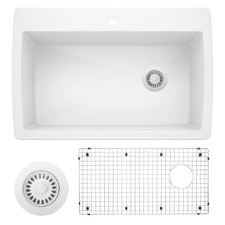Dual Mount Kitchen Sink, Diamond, Single Bowl, Granite Composite, White