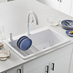 Dual Mount Kitchen Sink, Diamond, Single Bowl, Granite Composite, White