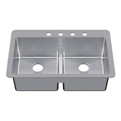 Dual Mount Kitchen Sink, Sona, Double Bowl in Brushed Stainless Steel