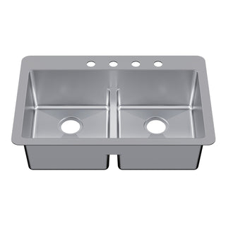 Dual Mount Kitchen Sink, Sona, Double Bowl in Brushed Stainless Steel