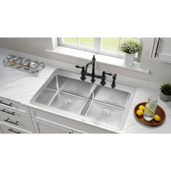 Dual Mount Kitchen Sink, Sona, Double Bowl in Brushed Stainless Steel