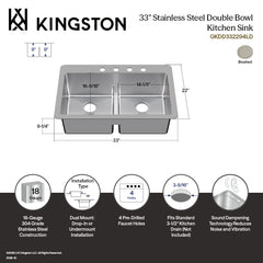 Dual Mount Kitchen Sink, Sona, Double Bowl in Brushed Stainless Steel