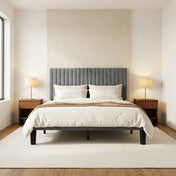 Grevane Dunphy Upholstered Platform Bed with Adjustable Headboard - styled in a bedroom