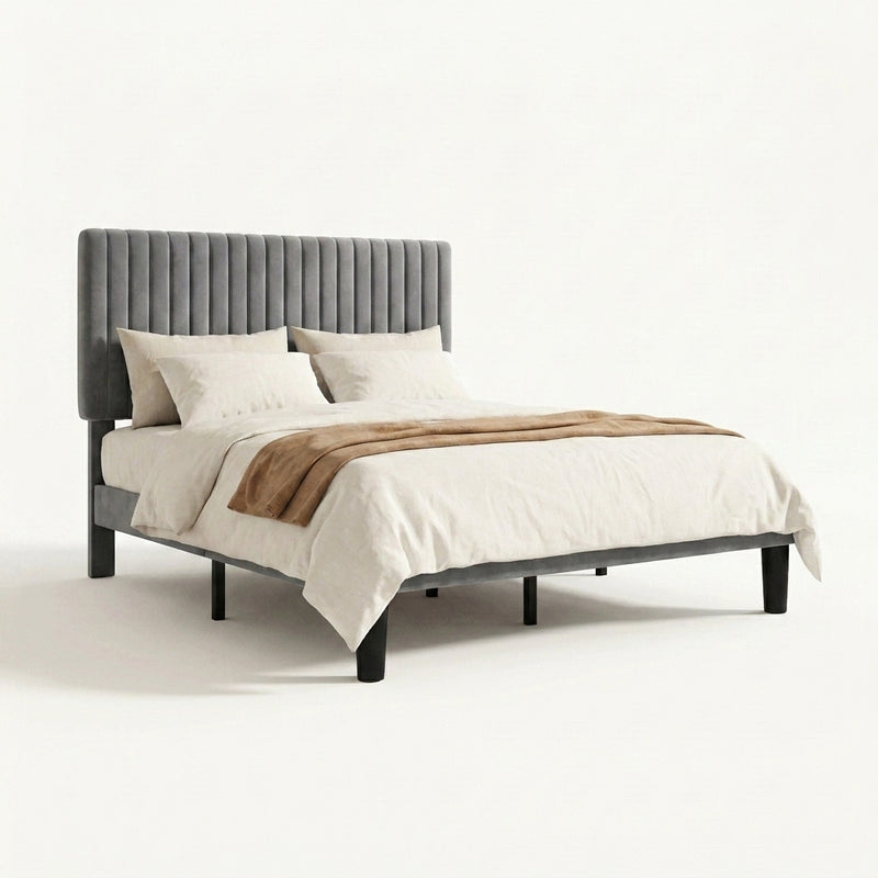 Grevane Dunphy Upholstered Platform Bed with Adjustable Headboard - angled studio view