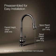 Kohler Artifacts Touchless Pull Down Kitchen Sink Faucet with Three-Function Sprayhead in Vibrant Titanium | product photo