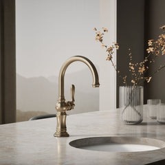 Artifacts Single-Hole Bar Faucet with Supply Lines in Brushed Bronze | product photo