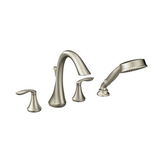 Eva High Arc Double Handle Deck Mounted Roman Tub Faucet in Brushed Nickel