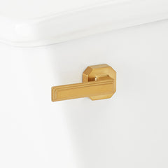 Benbrook 1.28 GPF Two Piece Elongated Toilet in White/Brushed Gold | detail photo