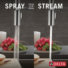 Trinsic Touch2O Kitchen Faucet with Touchless Technology in Arctic Stainless | product photo
