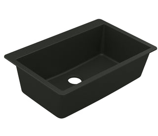 Host 33-Inch Wide x 9.5-Inch Deep Dual Mount Granite Single Bowl Kitchen Sink in Black