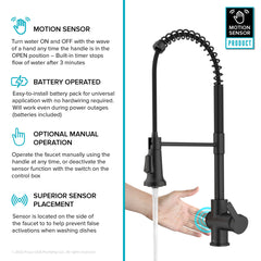 Britt Touchless Sensor Commercial Single Handle Pull Down Kitchen Faucet in Matte Black | product photo