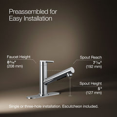 Kohler Crue Pull-Out Kitchen Sink Faucet, Pull-Out Laundry Faucet with Three-Function Sprayhead | product photo