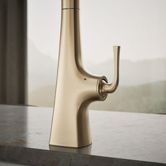 Kohler Graze Touchless Pull-Down Kitchen Sink Faucet With Three-Function Sprayhead in Vibrant Brushed Bronze | detail photo