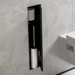 XtraStoris Rock Recessed Toilet Brush Holder with Shelf & Tileable Door in Matte Black | product photo