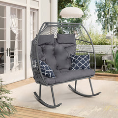 Egg Chair for 2 People with Canopy, Metal and Wicker Frame