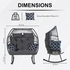 Egg Chair for 2 People with Canopy, Metal and Wicker Frame