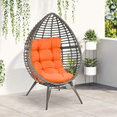 Egg Chair in Hand-Woven PE Wicker with Orange Cushion, Gray Frame