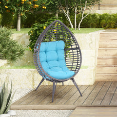 Egg Chair in Hand-Woven PE Wicker with Orange Cushion, Gray Frame