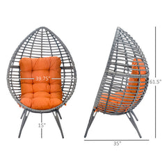 Egg Chair in Hand-Woven PE Wicker with Orange Cushion, Gray Frame