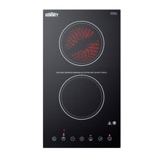 Electric Cooktop, 2 Burner, Ceramic Glass, 115 V, Black