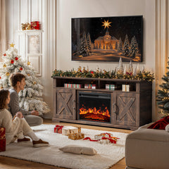 Electric Fireplace TV Stand, 56.3 in Wide, Brown Manufactured Wood