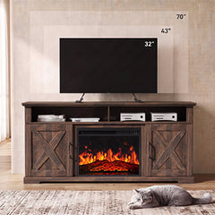 Electric Fireplace TV Stand, 56.3 in Wide, Brown Manufactured Wood