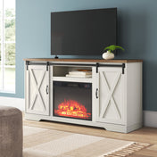 Electric Fireplace TV Stand, Engineered Wood, 59 Inch Wide, Barn Doors