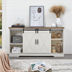 Electric Fireplace TV Stand, Engineered Wood, 59 Inch Wide, Barn Doors