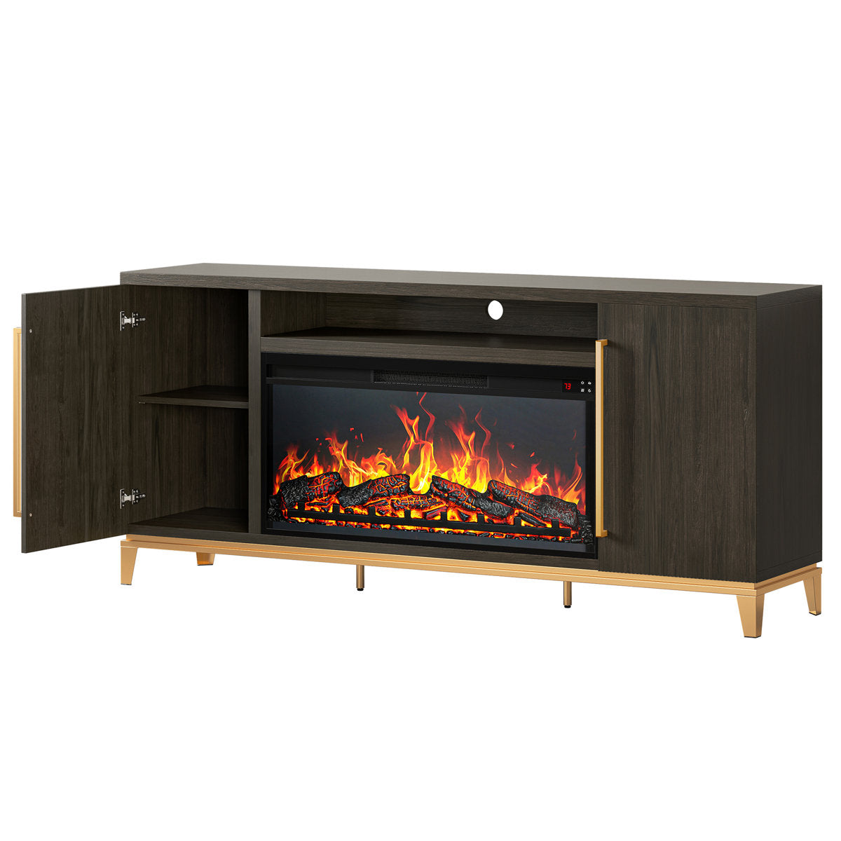 Electric Fireplace TV Stand for 75-Inch TVs in Dark Walnut