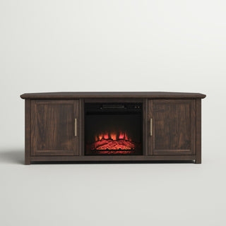 Electric Fireplace TV Stand with 2 Cabinets in Dark Walnut