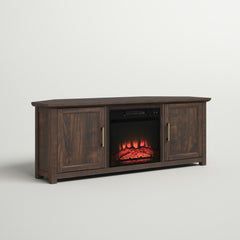 Electric Fireplace TV Stand with 2 Cabinets in Dark Walnut