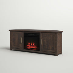 Electric Fireplace TV Stand with 2 Cabinets in Dark Walnut