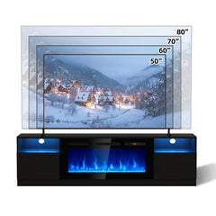 Electric Fireplace TV Stand with Black Manufactured Wood Frame