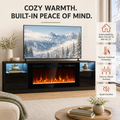Electric Fireplace TV Stand with Black Manufactured Wood Frame
