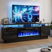 Electric Fireplace TV Stand with Mirrored Doors, Black and Silver