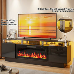 Electric Fireplace TV Stand with Mirrored Doors, Black and Silver