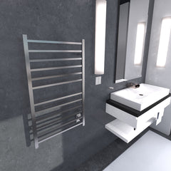 Electric Towel Warmer, Radiant, Wall Mount, 12 Bars, Stainless Steel, Brushed