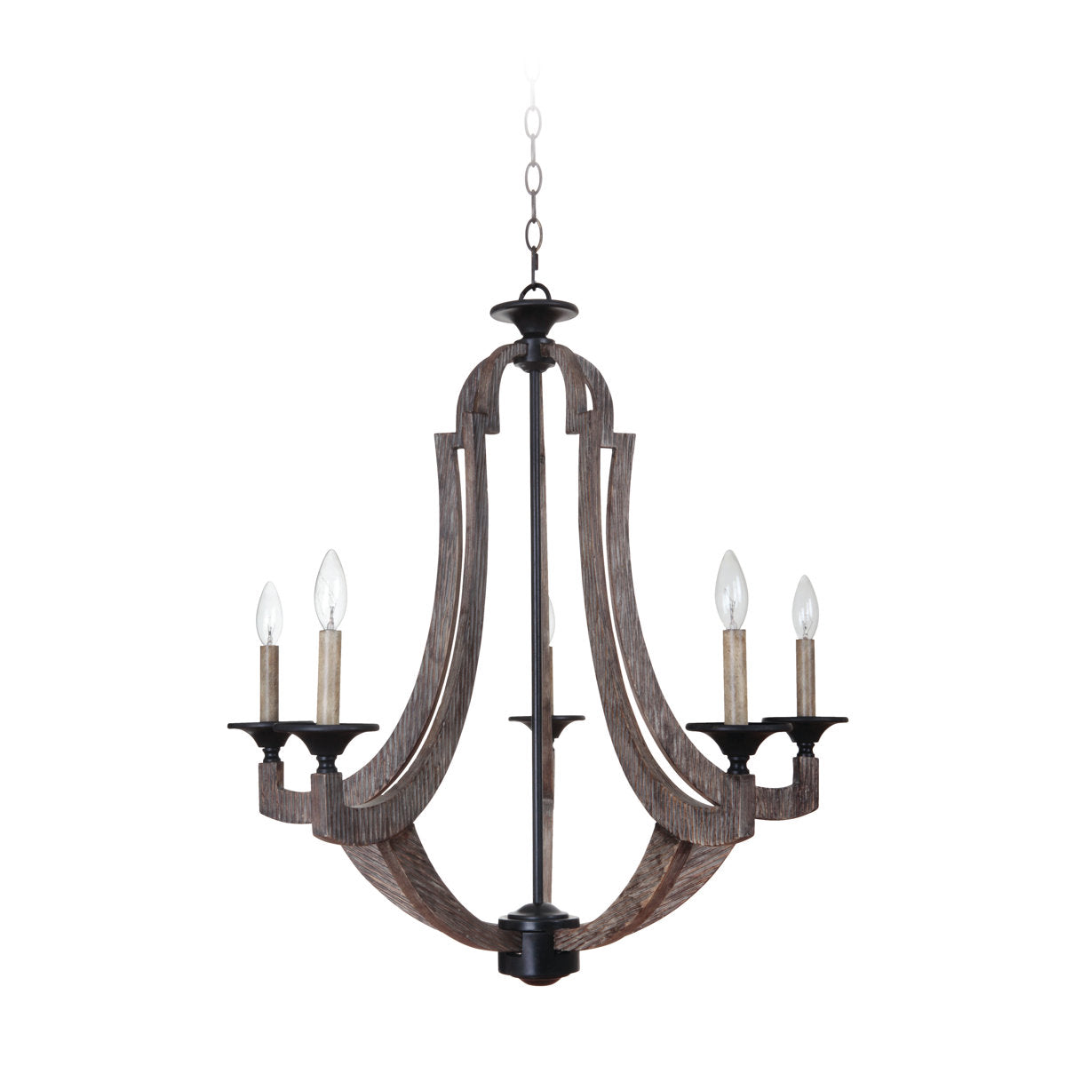 Empire Chandelier, 5-Light, Weathered Gray Pine Finish with Dark Bronze Canopy