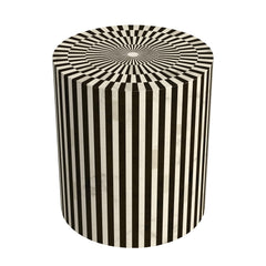 End Table, 16 in Diameter, Black and White Striped with Block Base