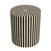 End Table, 16 in Diameter, Black and White Striped with Block Base