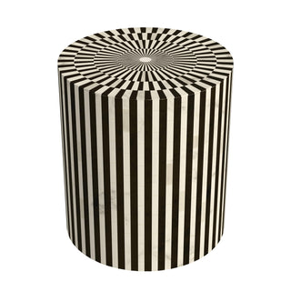 End Table, 16 in Diameter, Black and White Striped with Block Base